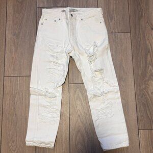Topman Tapered Distressed White Denim